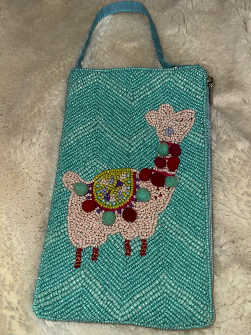 Beaded Turquoise Llama Wristlet Clutch